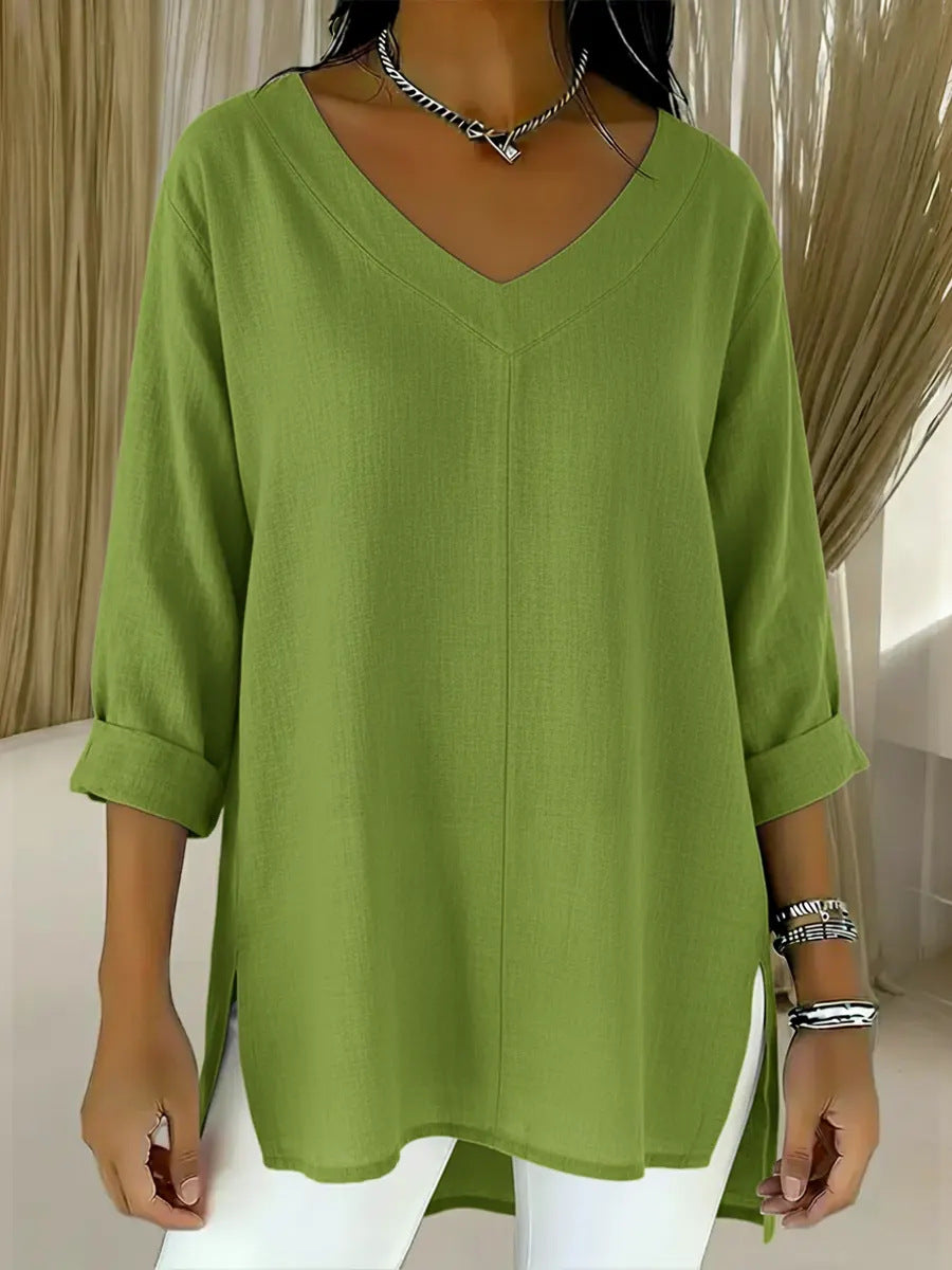 Flannery Dalshaw | Red Loose V-Neck Knit Sweater For Women