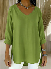 Flannery Dalshaw | Red Loose V-Neck Knit Sweater For Women