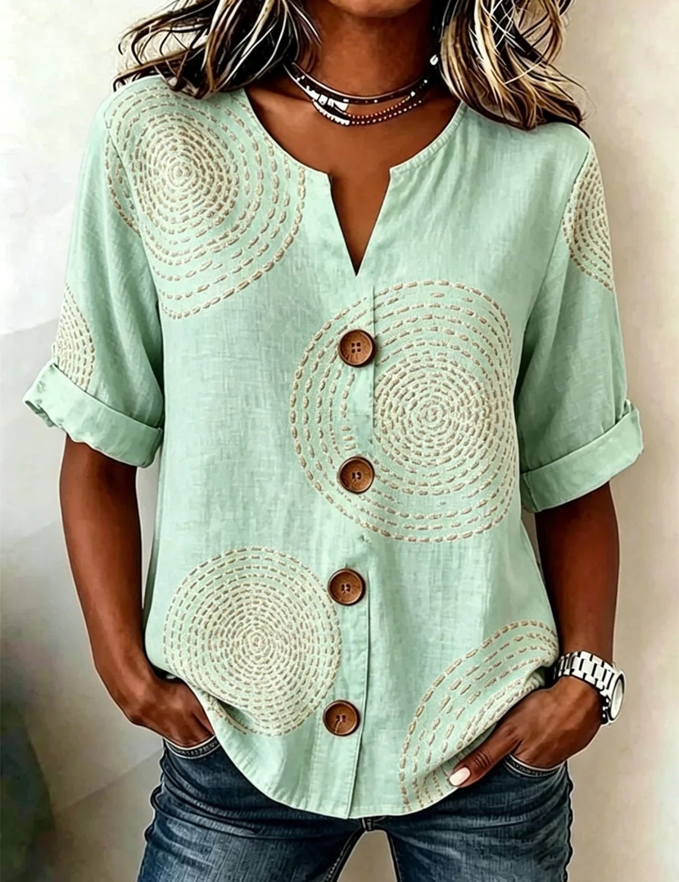 Antonella Marchese | Embroidered Floral Button-Up Blouse For Women