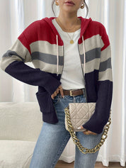 Harriet Devon | Colour-Block Zip Hoodie With Ribbed Knit For Women