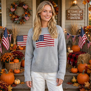 Valentina Fairchild | Cream Knit Veterans Day Sweater With Flag Patch For Women