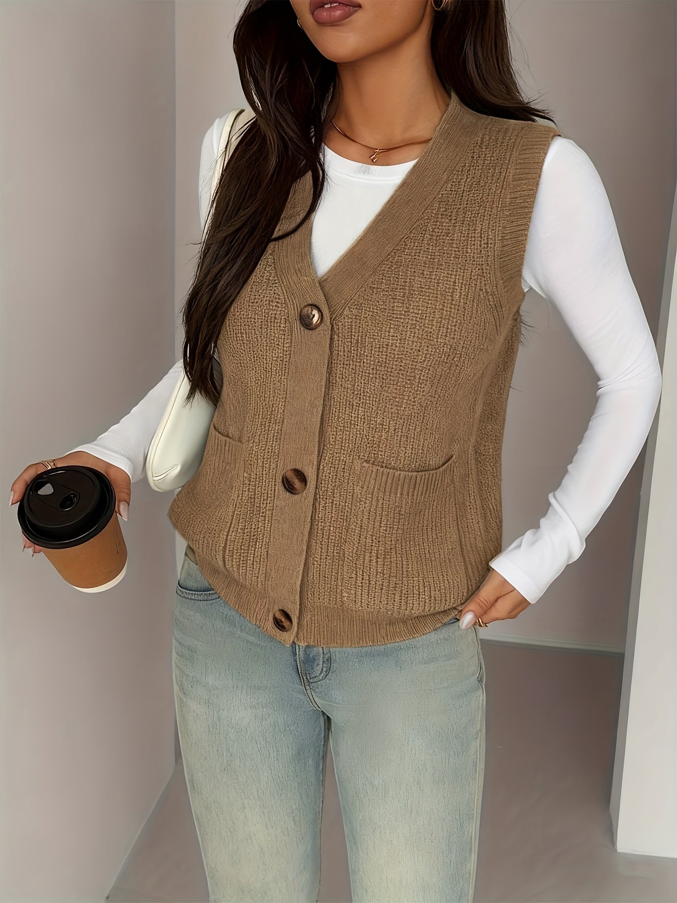 Naomi Chastellain | Buttoned V-Neck Sweater Vest