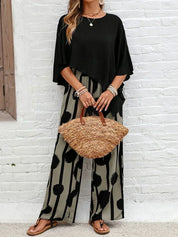 Odessa Fairverne | Women's Batwing Top & Wide Leg Print Pants Set