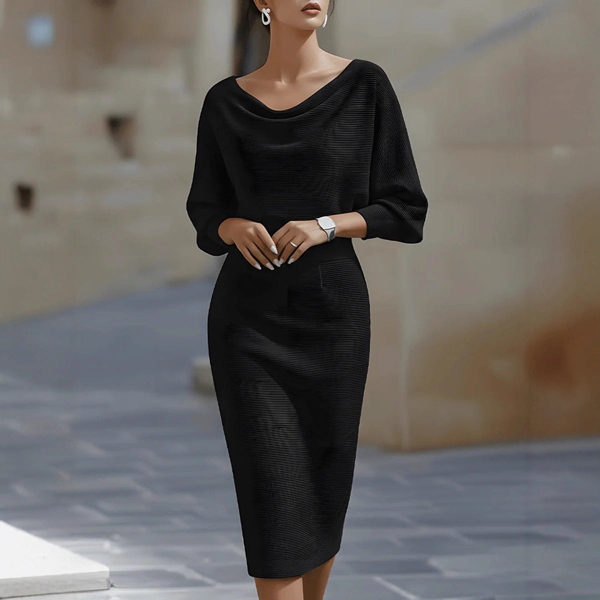 Simone Darcourt | Cowl Neck Batwing Midi Dress For Women
