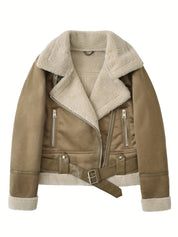 Noelle Dumont | Shearling Belted Leather Jacket For Women