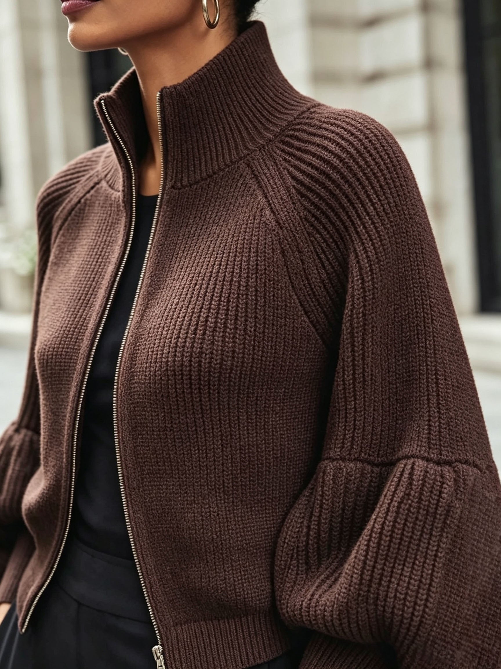Isadora Pelletier | Puff-Sleeve Zip-Up Sweater For Women