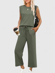 Floriane Dumont | Sleeveless Wide-Leg Two-Piece Set in Olive Green