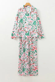 Fireside Glow | Pink Holly Print Christmas Pyjamas For Women