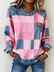 Jessie Belwell | Plaid Denim-Look Patchwork Sweatshirt For Women