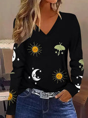 Celinda Waverly | Autumn Maple Leaf Print Long-Sleeve Top For Women