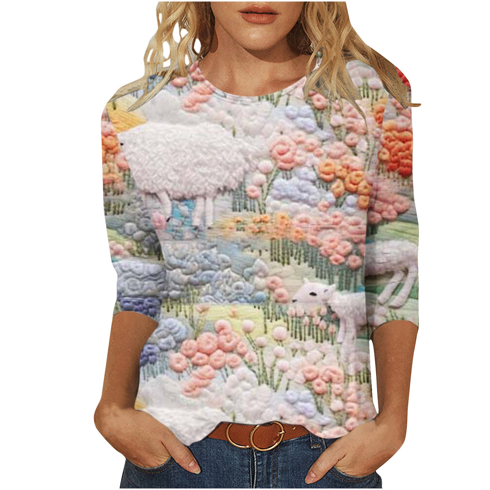 Isadora Winslow | 3D Floral Print Round Neck Top For Women