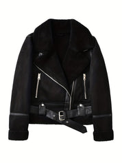 Noelle Dumont | Shearling Belted Leather Jacket For Women