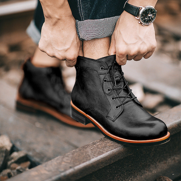 Heath Fenfield | Burnished Leather-Look Lace-Up Ankle Boots For Men