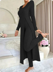 Danielle Castillon | Ribbed Knit Duster Cardigan & Pants Set For Women