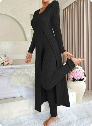 Danielle Castillon | Ribbed Knit Duster Cardigan & Pants Set For Women