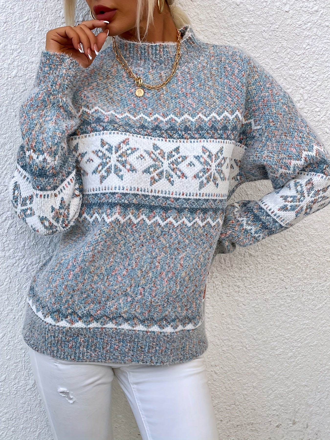 Solange Berthier | Cozy Snowflake Mock-Neck Sweater For Women