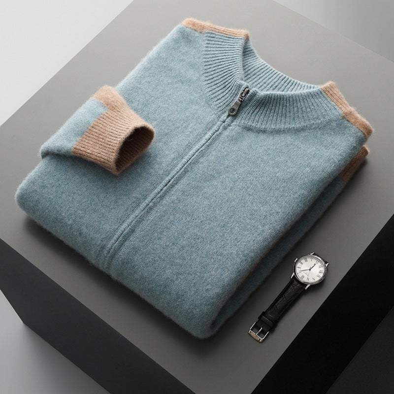 Kirk Ostbrook | Contrast-Shoulder Zip Wool-Blend Cardigan For Men