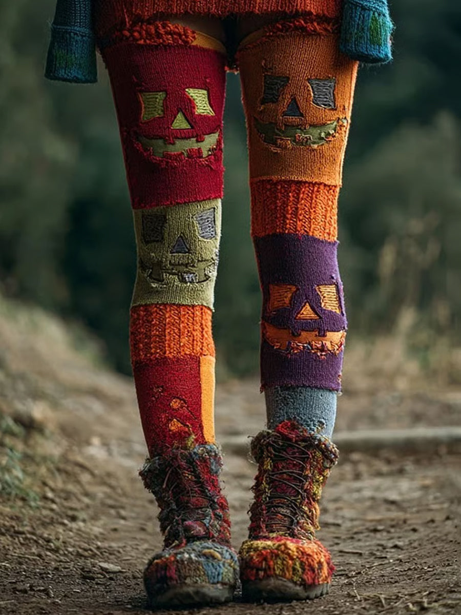Vivienne Hartley | Patchwork Cat & Skull Print Leggings For Women