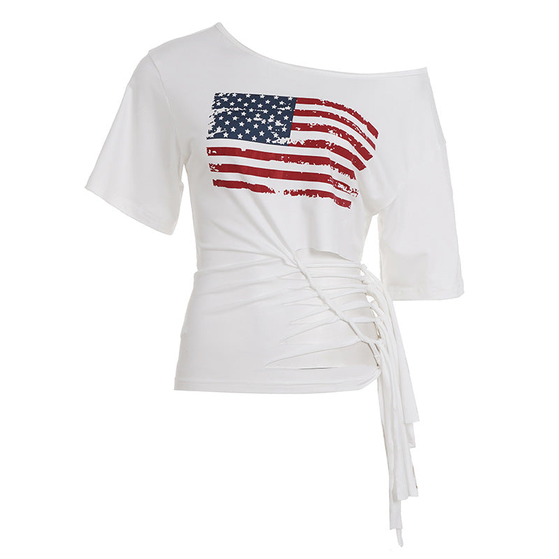 Brooke Westmore | American Flag Ripped Lace-Up Top For Women