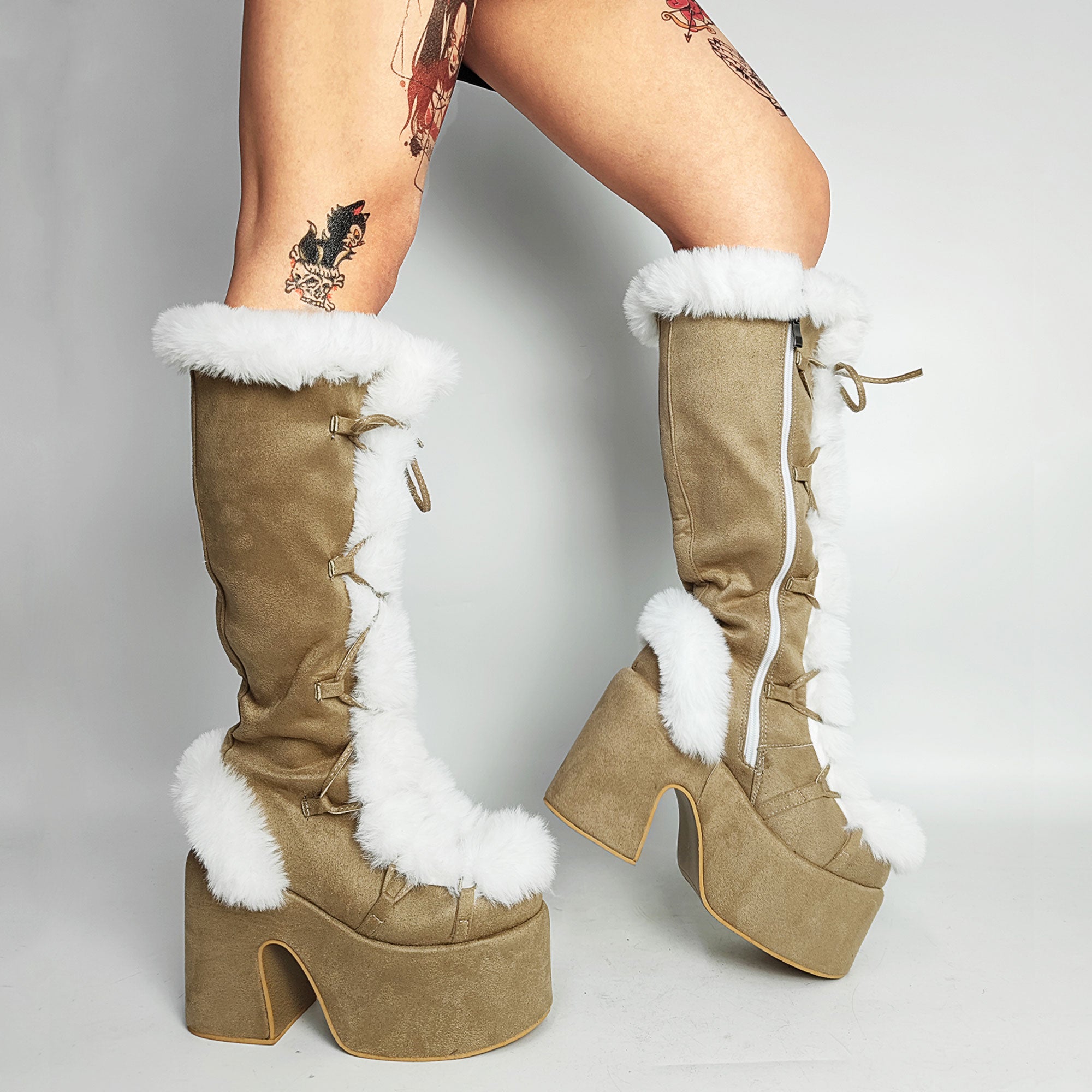 Odalys Sterling | Fur-Trim Platform Knee-High Boots For Women