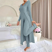 Danielle Castillon | Ribbed Knit Duster Cardigan & Pants Set For Women