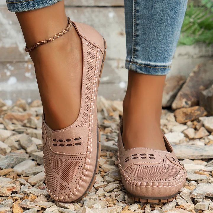 Luciana Velthorpe | Beige Perforated Slip-On Comfort Flats