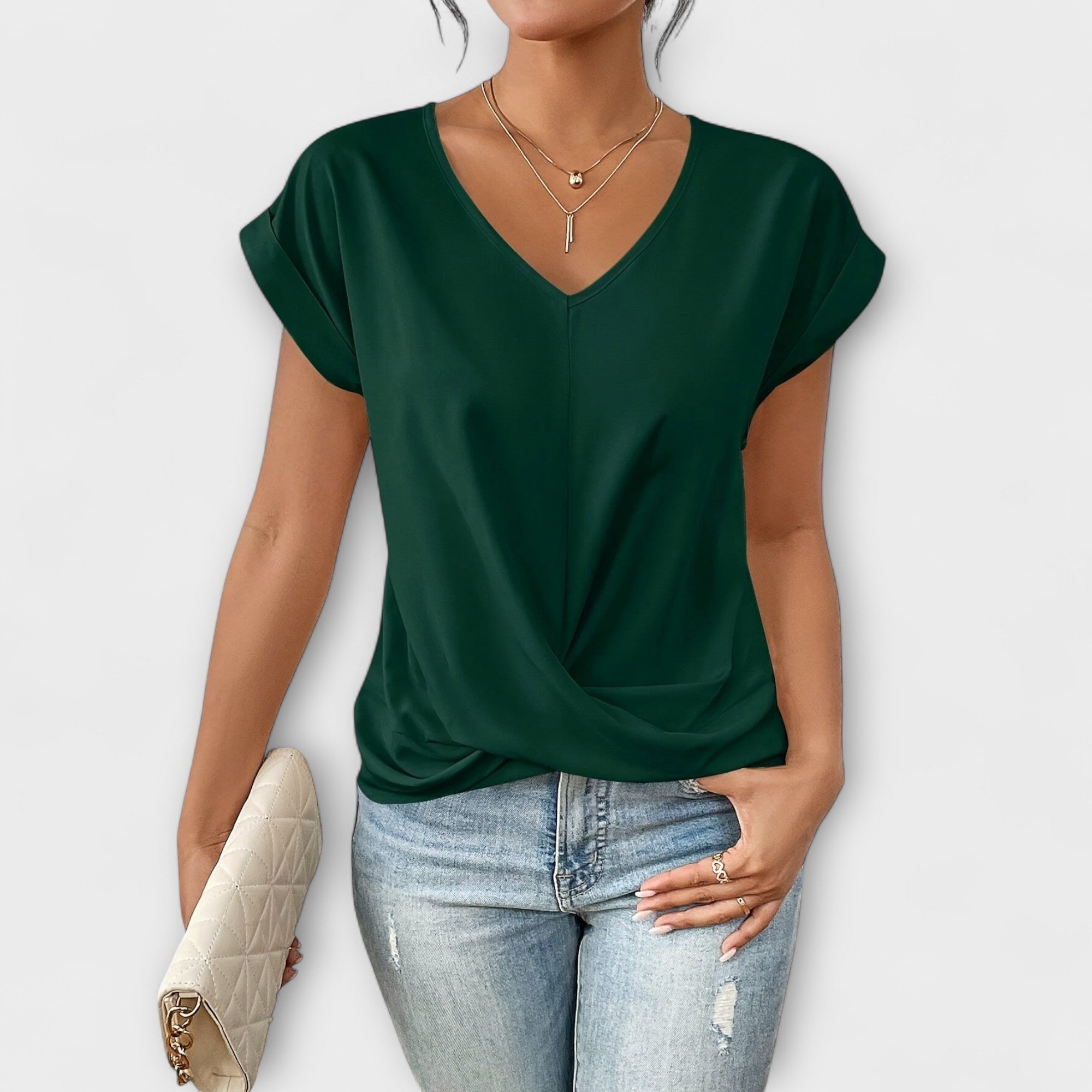 Arabella Sincroft | Brown V-Neck Twist Hem Top