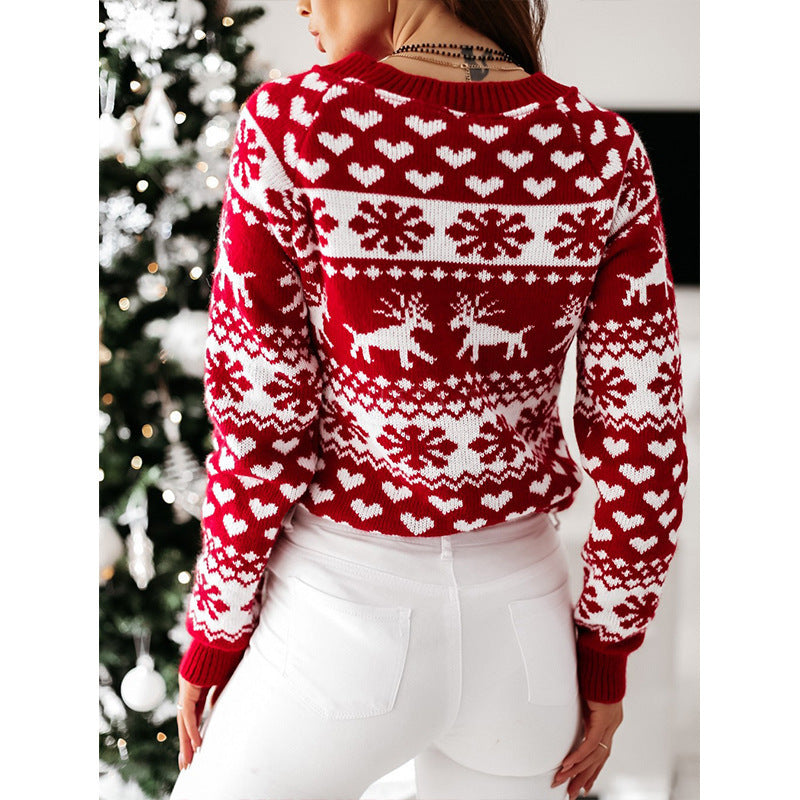 Sleigh Bell | Red Reindeer Fair Isle Christmas Sweater For Women