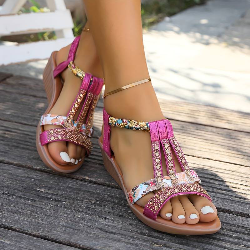 Celeste Amarino | Boho Rhinestone Flat Sandals For Women