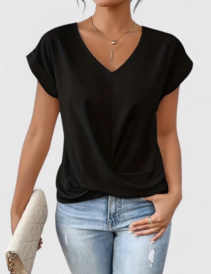Elspeth Montclair | Beige V-Neck Twist Front Blouse
