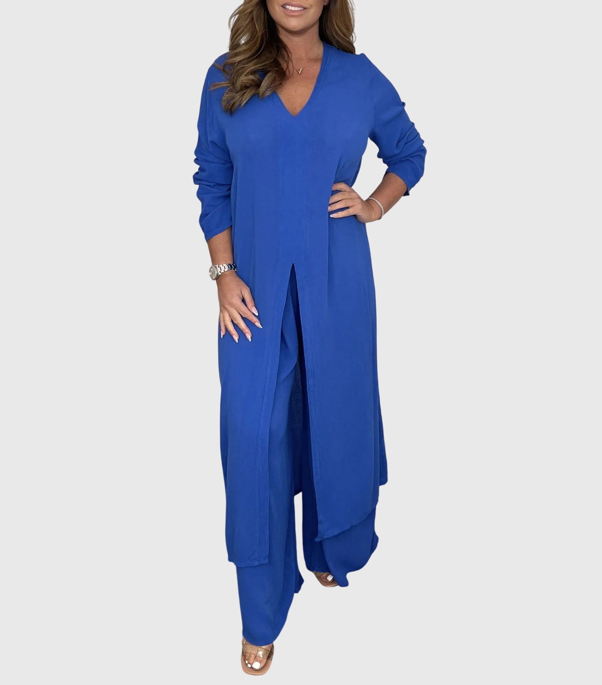 Aurienne Blackvale | Sage Green Long Blouse & Wide-Leg Pants Set