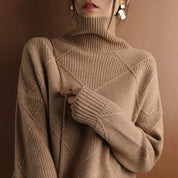 Ruby Estshaw | Diamond Knit Turtleneck Sweater For Women