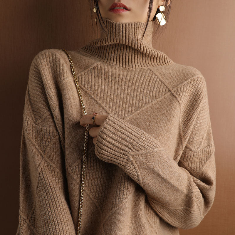 Ruby Estshaw | Diamond Knit Turtleneck Sweater For Women