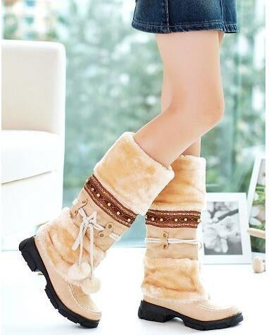 Ingrid Solberg | Fur Trim Mid-Calf Boots For Women