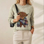 Marguerite Vaillant | Highland Cow Print Knit Sweater For Women