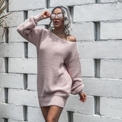 Antoinette Duval | Off-Shoulder Lantern Sleeve Sweater Mini Dress For Women