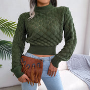 Séraphine Vidal | Textured Diamond Knit Crop Sweater For Women