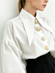 Felicity Ashgrove | Statement Collar Blouse With Pearl Buttons For Women