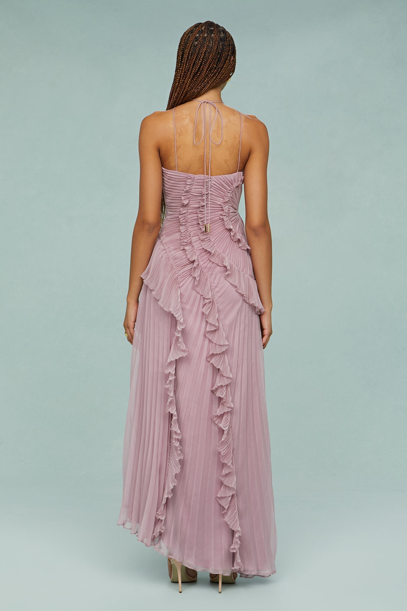 Celestine Vaudreau | Lavender Pleated Halter Midi Dress
