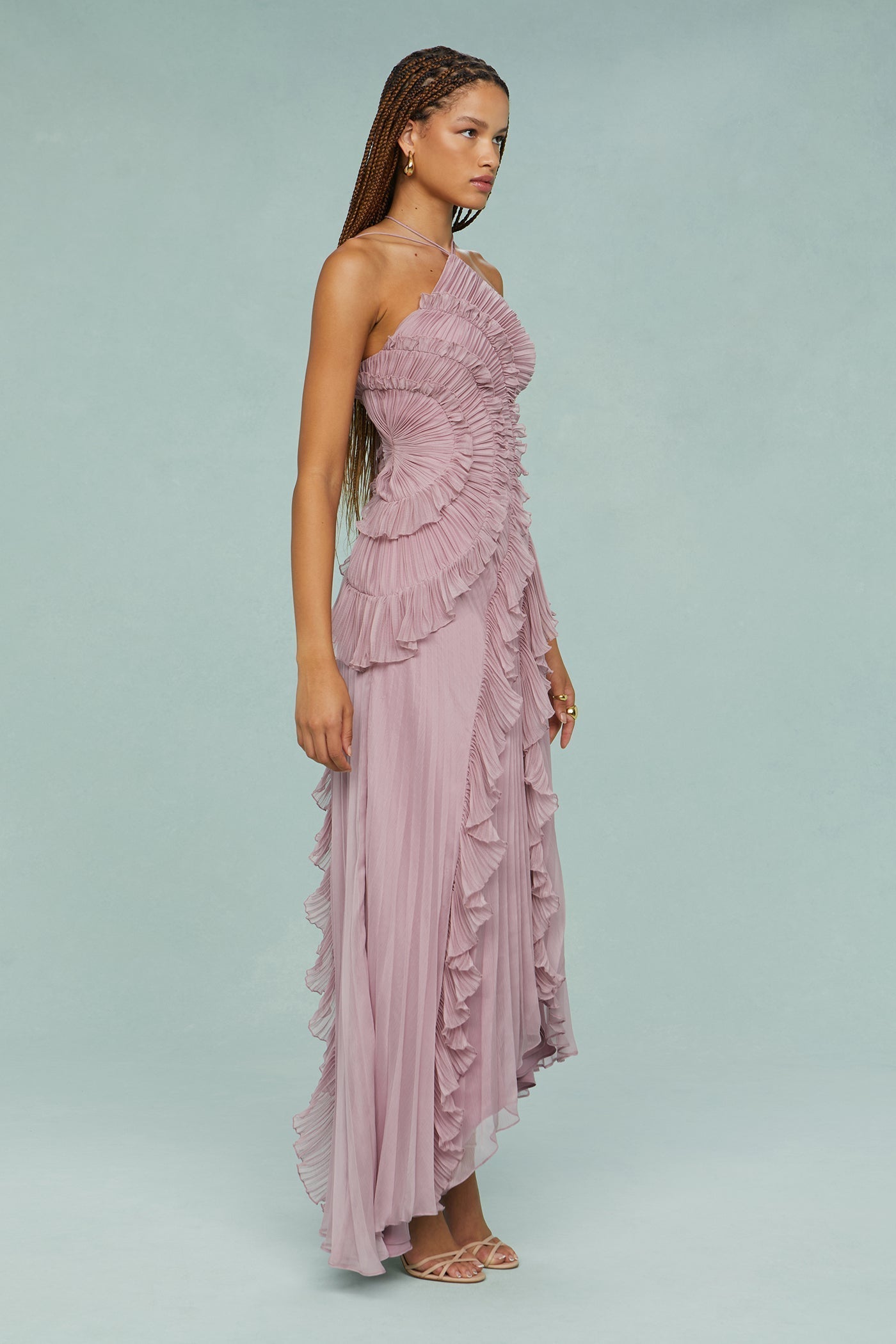 Celestine Vaudreau | Lavender Pleated Halter Midi Dress