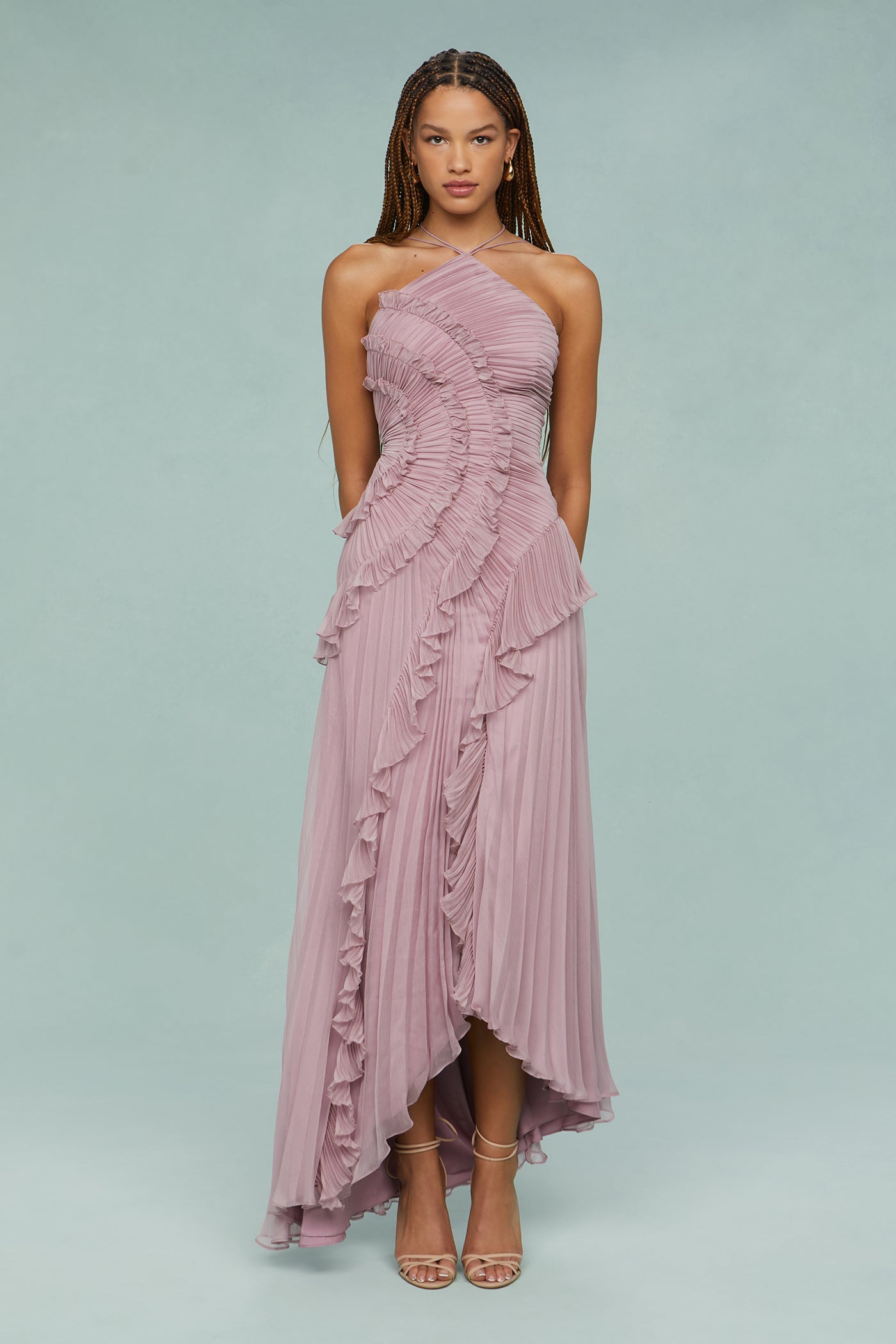 Celestine Vaudreau | Lavender Pleated Halter Midi Dress