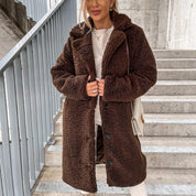 Jean Hencroft | Teddy Fleece Lapel Long Coat For Women