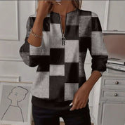 Sylvaine Hollcroft | Geometric Print Quarter-Zip Sweatshirt For Women