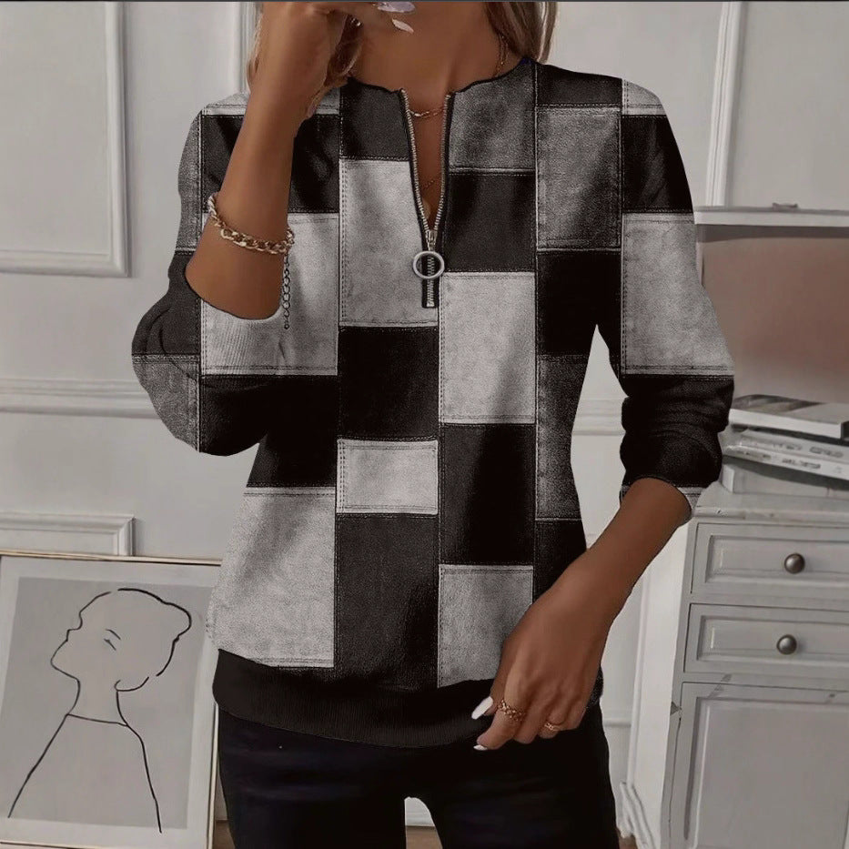 Sylvaine Hollcroft | Geometric Print Quarter-Zip Sweatshirt For Women