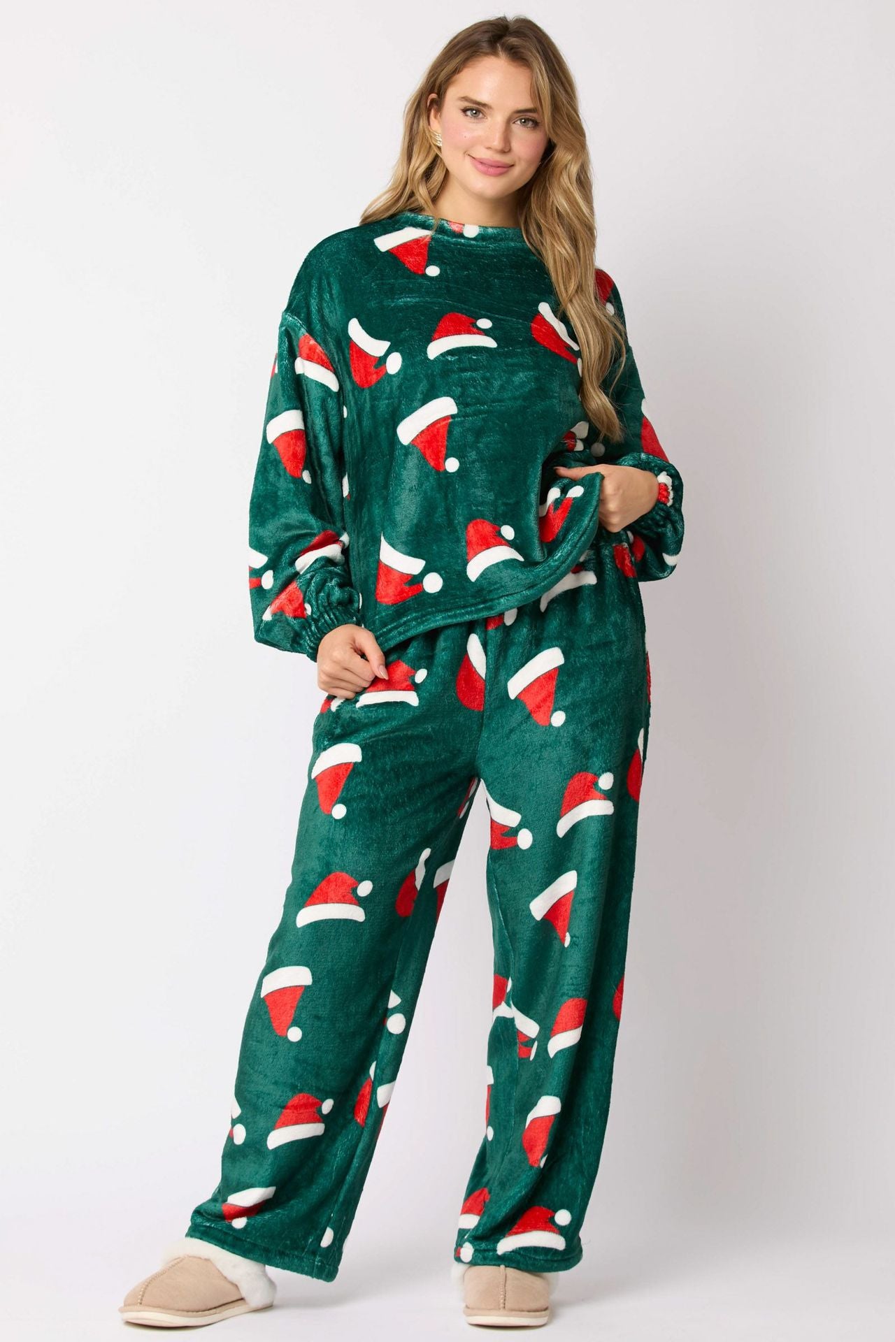 Clementine Rousset | Santa Claus Print Flannel Pajama Set For Women