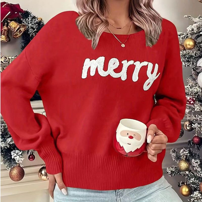 Amandine Charlevoix | Merry Christmas Crew Neck Sweater For Women