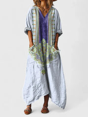 Flavia Rosebourne | Bohemian Ethnic Print Maxi Dress with Pockets