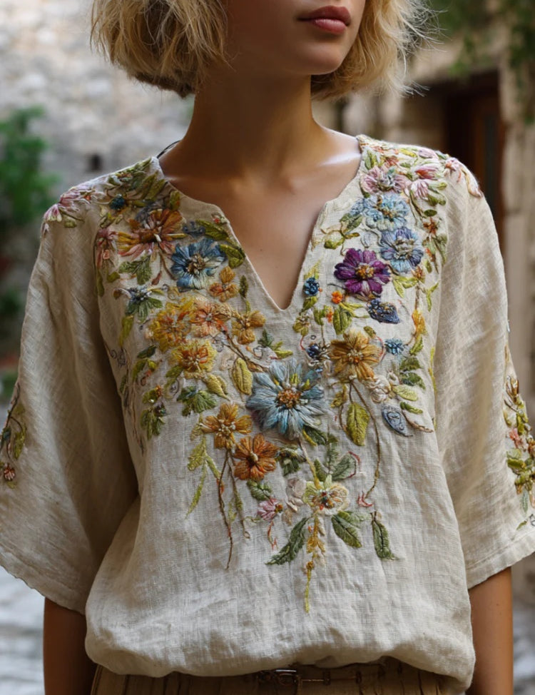 Francesca Marchetti | Floral Embroidered Boho Blouse For Women