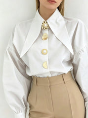 Felicity Ashgrove | Statement Collar Blouse With Pearl Buttons For Women