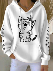 Natalie Fairchild | Cat Print Waffle Hoodie For Women